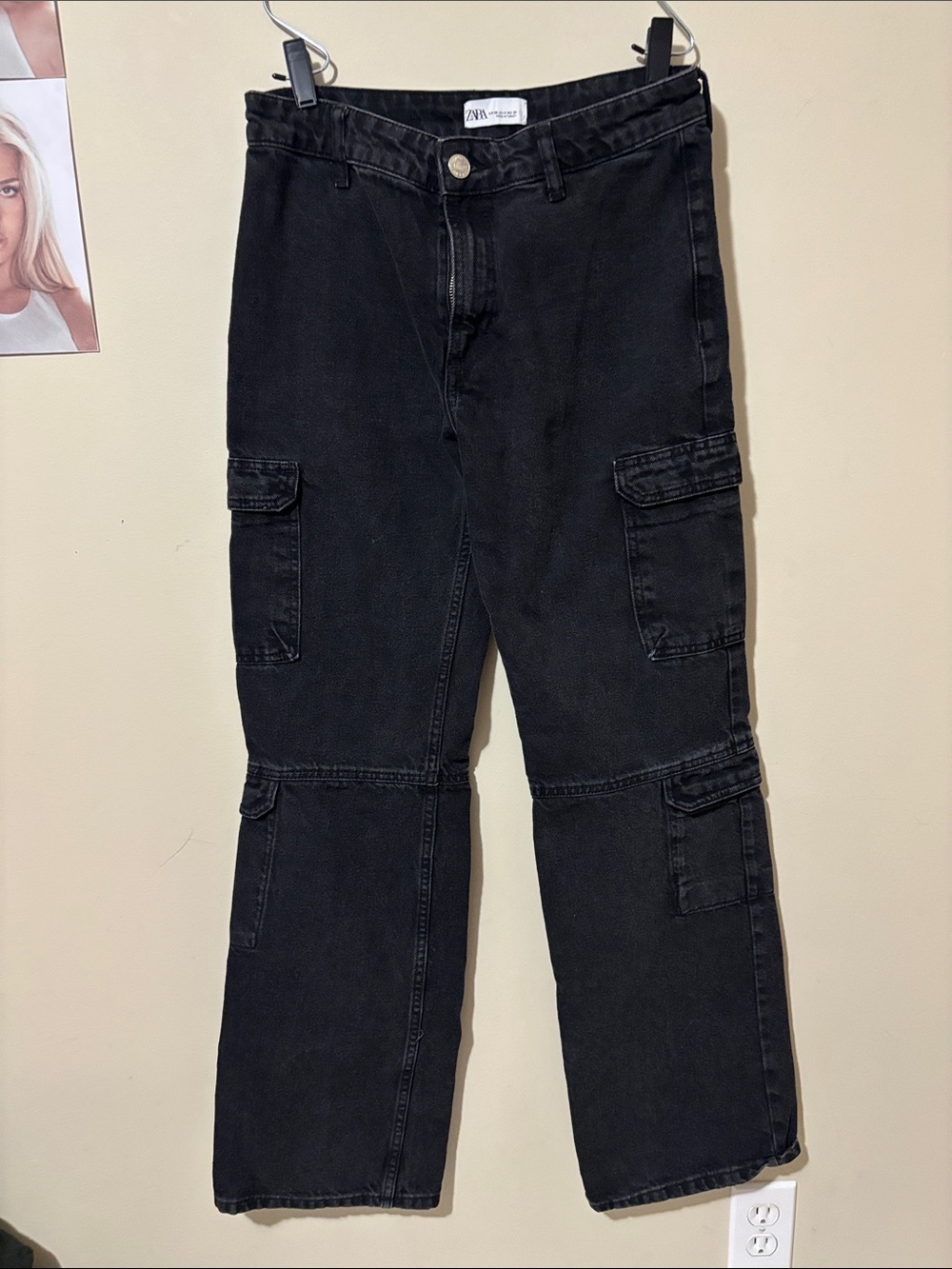 🔥 Zara Washed Black Multi-Pocket Cargo Jeans Size 6